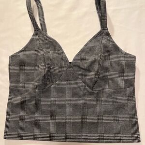 Black and White Express Plaid Crop Top